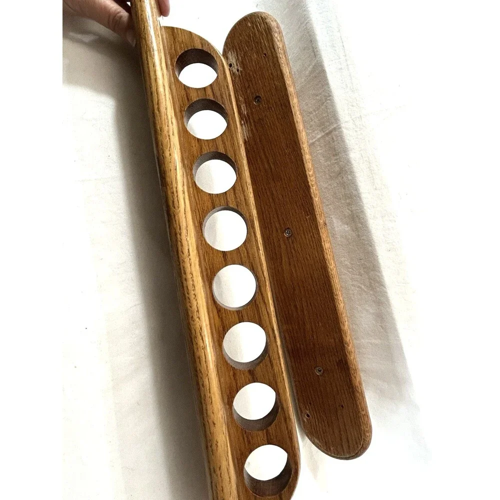 Traditional Solid Oak 8 Cue Wall Rack Billiard Pool Cue Holder Game Room Decor